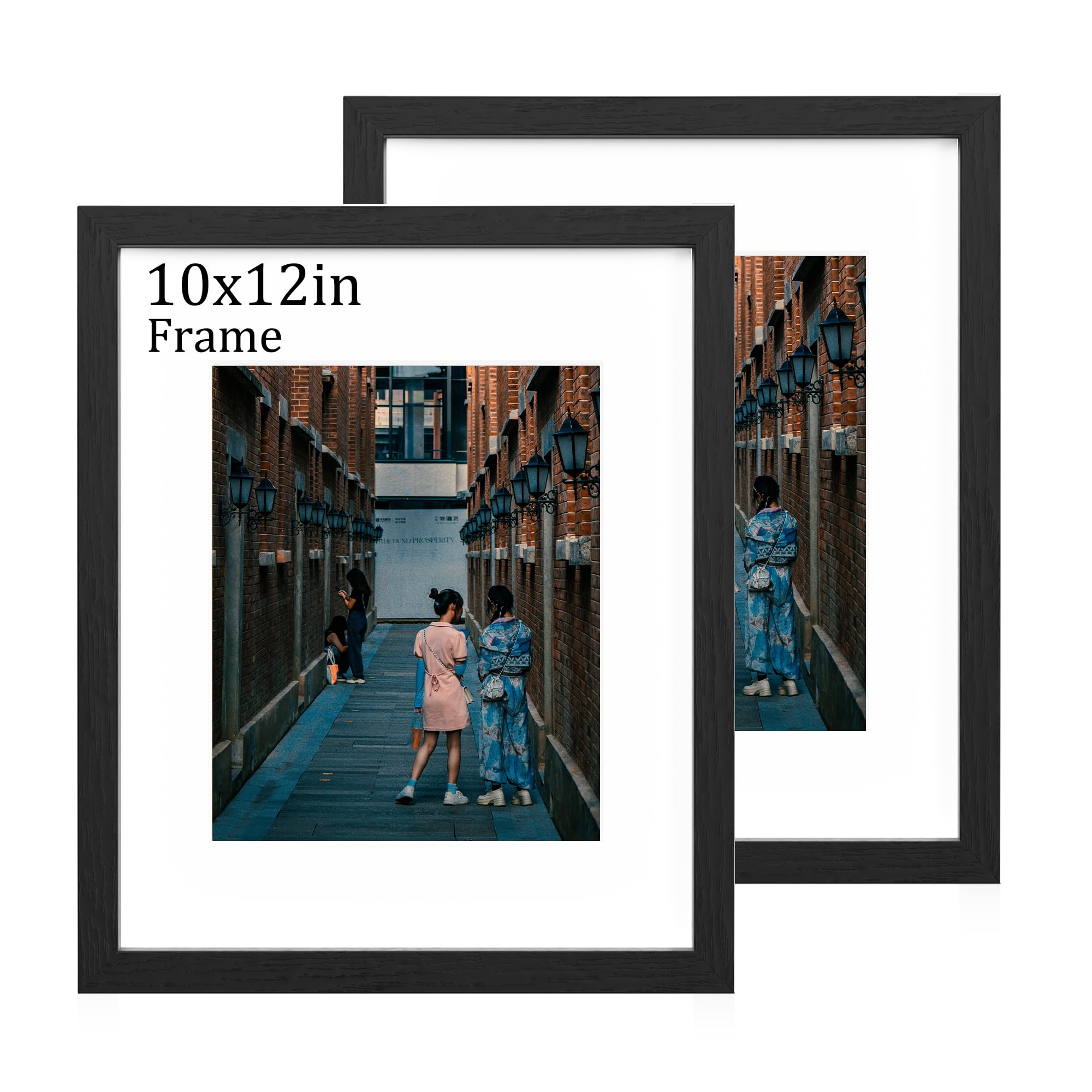 MEGAROOM 10 x 12 Wood Picture Frame Set of 2 - Photo Frame for 10 x 12 Print and 6 x 8 Picture Photo- Picture Frame with Clear Perspex Front - Wall Mounting to Hang Portrait or Landscape (Black)