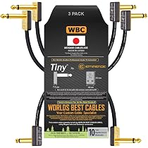 Guitar Patch Cord 12 Inch - WBC-PRO-PEDAL U2013 22 AWG - Low-Cap (18pF/ft) U2013 Pro-Grade U2013 Graphite- Based - Dual-Shielded Pedal, Effects, Patch, Instrument Cable With Eminence Tiny Gold Plated Angled TS