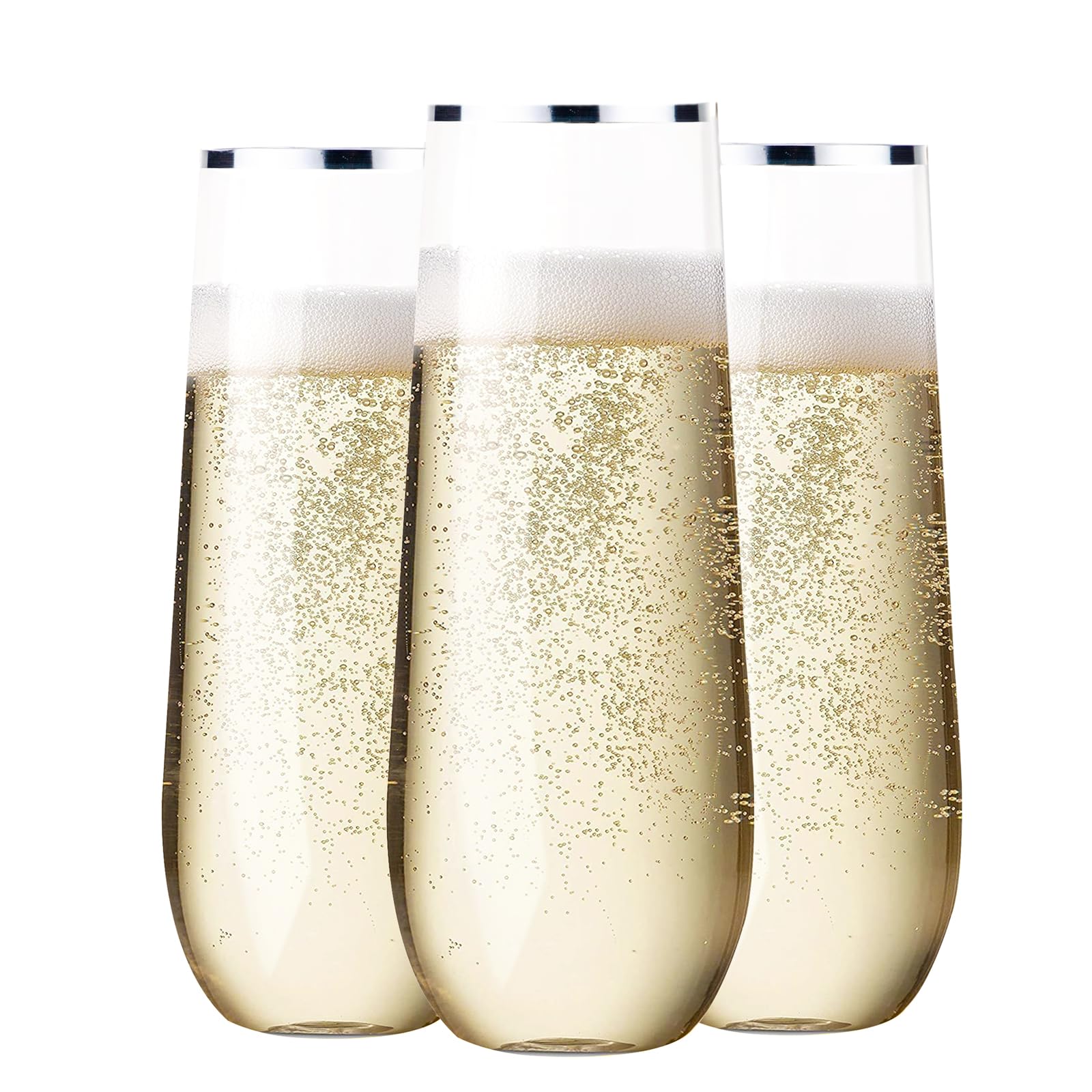 Photo 1 of SUT 36 PCS Shatterproof Plastic Champagne Flutes, 9 Oz Clear Disposable Toasting Glasses with Silver Rim for Weddings, Parties, Mimosa & Cocktails(36 Pack)