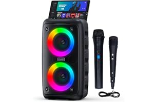 Karaoke Machine for Adults and Kids,Peski Portable Bluetooth Speaker with 1 Wireless Microphone and 1 Wired Mic,Rechargeable Powered Dj/PA Speaker System with TF Card,AUX in,REC,TWS for Birthday Party