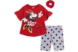 Disney Frozen Minnie Mouse Little Mermaid Elsa Princess Anna Peplum T-Shirt Shorts & Scrunchie 3 Pc Set Infant to Big Kid