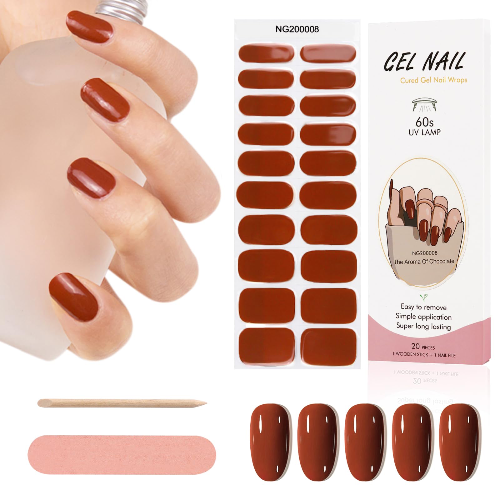 Kalolary 20PCS Gel Polish Strips, Dark Red Full Wraps Stickers, Self-Adhesive Wrap Decals With File and Stick (UV/LED Lamp Required)