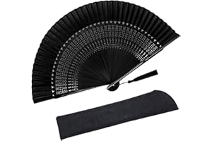 Zolee Folding Hand Fan for Women - Foldable Chinese Japanese Vintage Fabric Fan - for Hot Flash, Dance, Performance, Decoration, Party, Gift (Sexy Black)