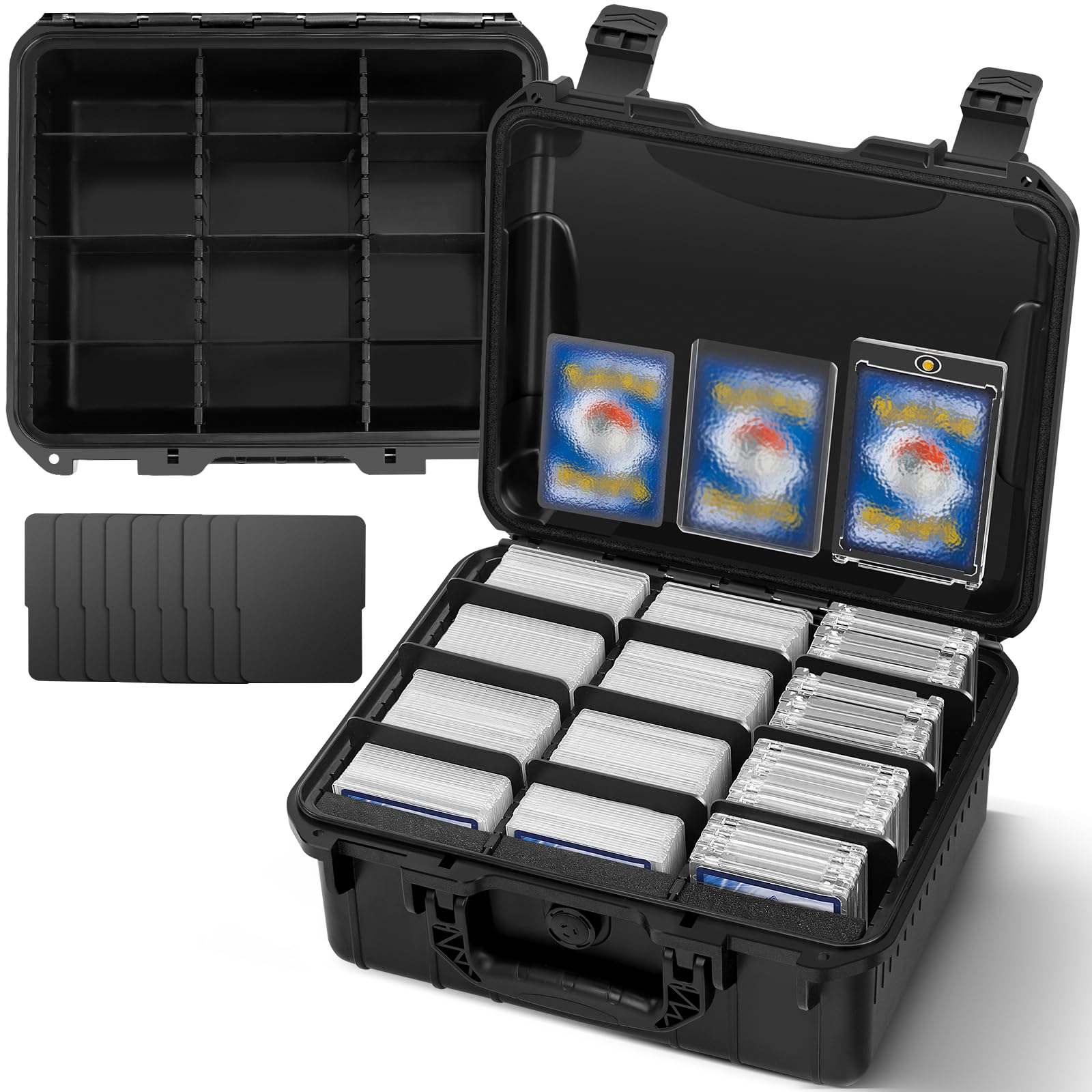 Madcat Toploader Storage Box for 3" x 4" 35PT Rigid Card Holder,Also fit Magnetic Card Holder.Trading Card Storage Box with 9 Adjustable Dividers(Holds 300 Toploaders)