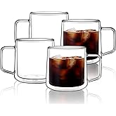 CNGLASS 15oz(4-pack) Double Walled Glass Coffee Mugs,Large Insulated Glass Mugs with Handle,Clear Coffee Cups for Espresso,Latte,Cappuccino,Tea
