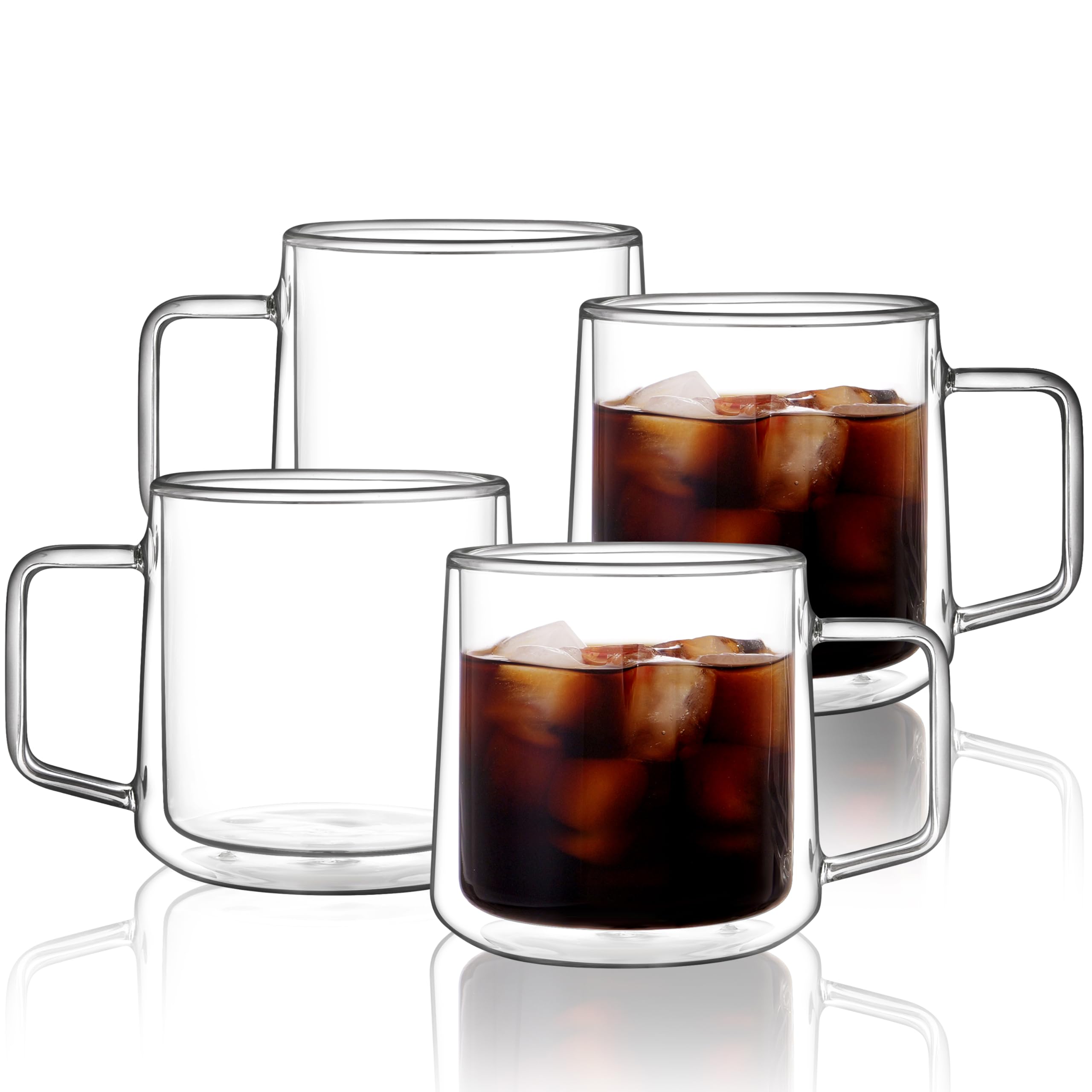 Photo 1 of CNGLASS 15oz(4-pack) Double Walled Glass Coffee Mugs,Large Insulated Glass Mugs with Handle,Clear Coffee Cups for Espresso,Latte,Cappuccino,Tea