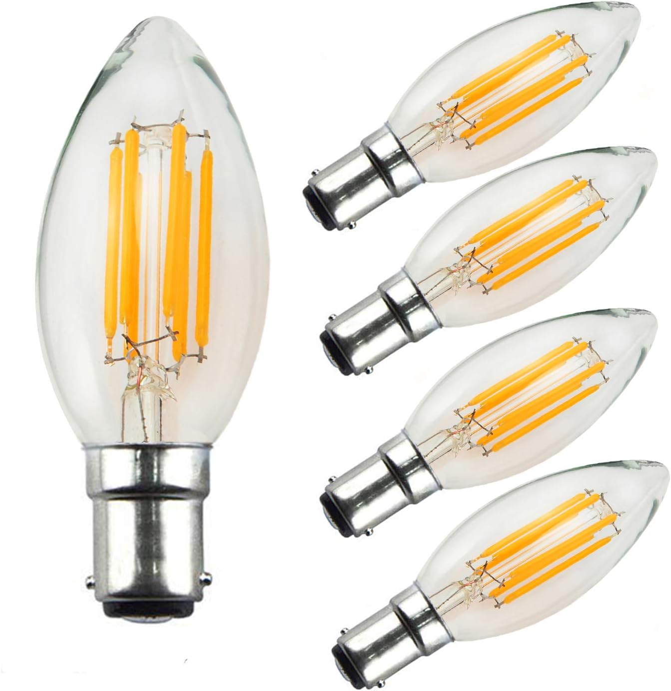 Yiun C35 B15 LED Candle Bulbs 6W, 60W Incandescent Bulbs Equivalent, Warm White 2700K Candelabra B15 Bulbs, Non Dimmable, 600Lm, LED Light Bulb, Small Edison Bayonet Candle Light Bulbs, 5-Pack