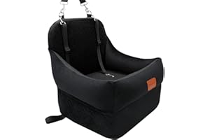 TOMYANNER Dog Car Seat-Booster Car Seats with 7''Interior Height,Pet Travel Carseat with 2 Safety Leashes,Cars Dog Seat Restraint Small/Medium Dogs up to 35 lbs,Detachable Washable,Easy to Install(H-Black)