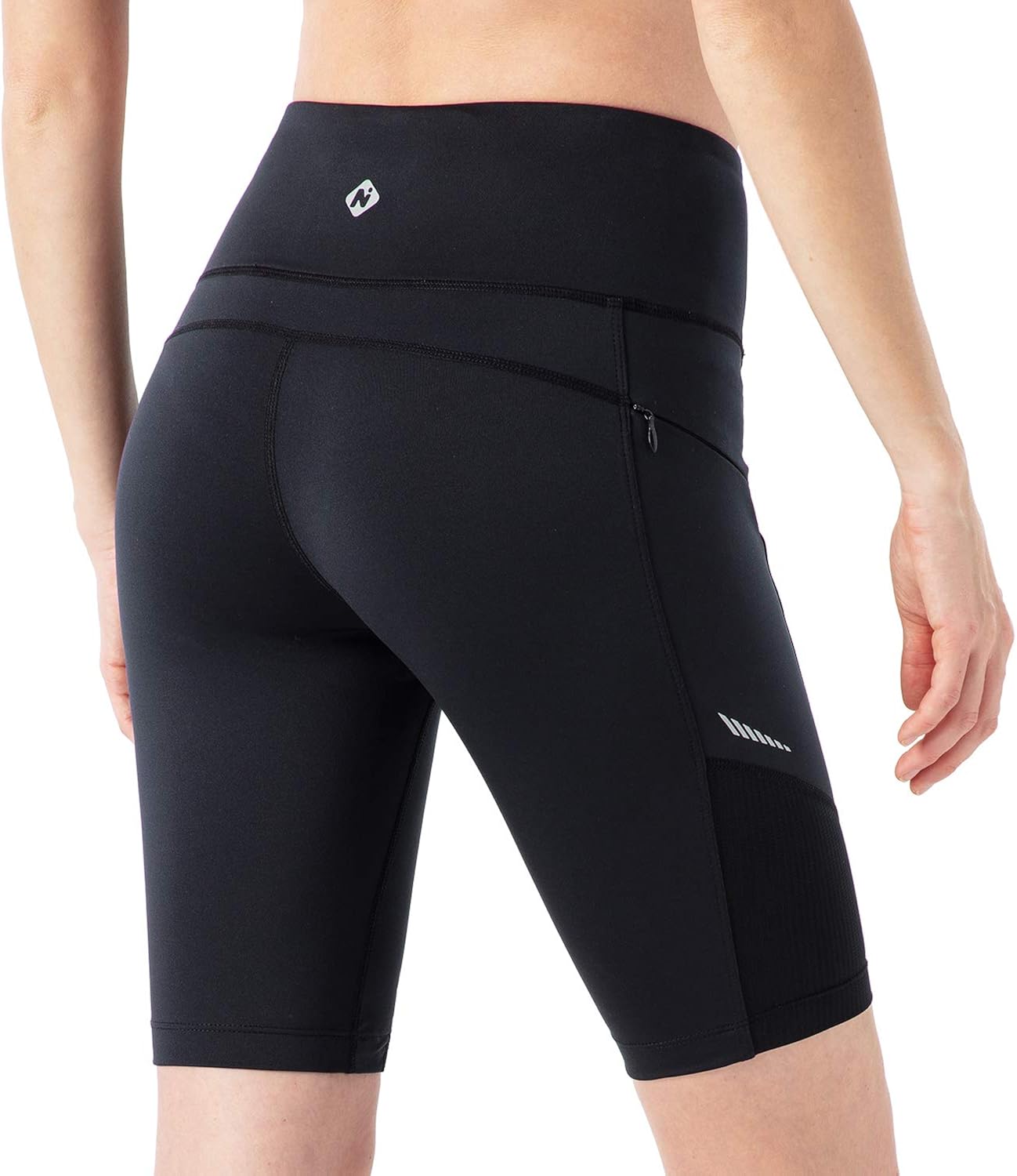 Naviskin Women's Compression Running Shorts High Waist Workout Athletic Biker Shorts with Zipper Pockets: Clothing