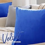 Deconovo Set of 2 Blue Velvet Cushion Covers 60x60 cm Outdoor view 2