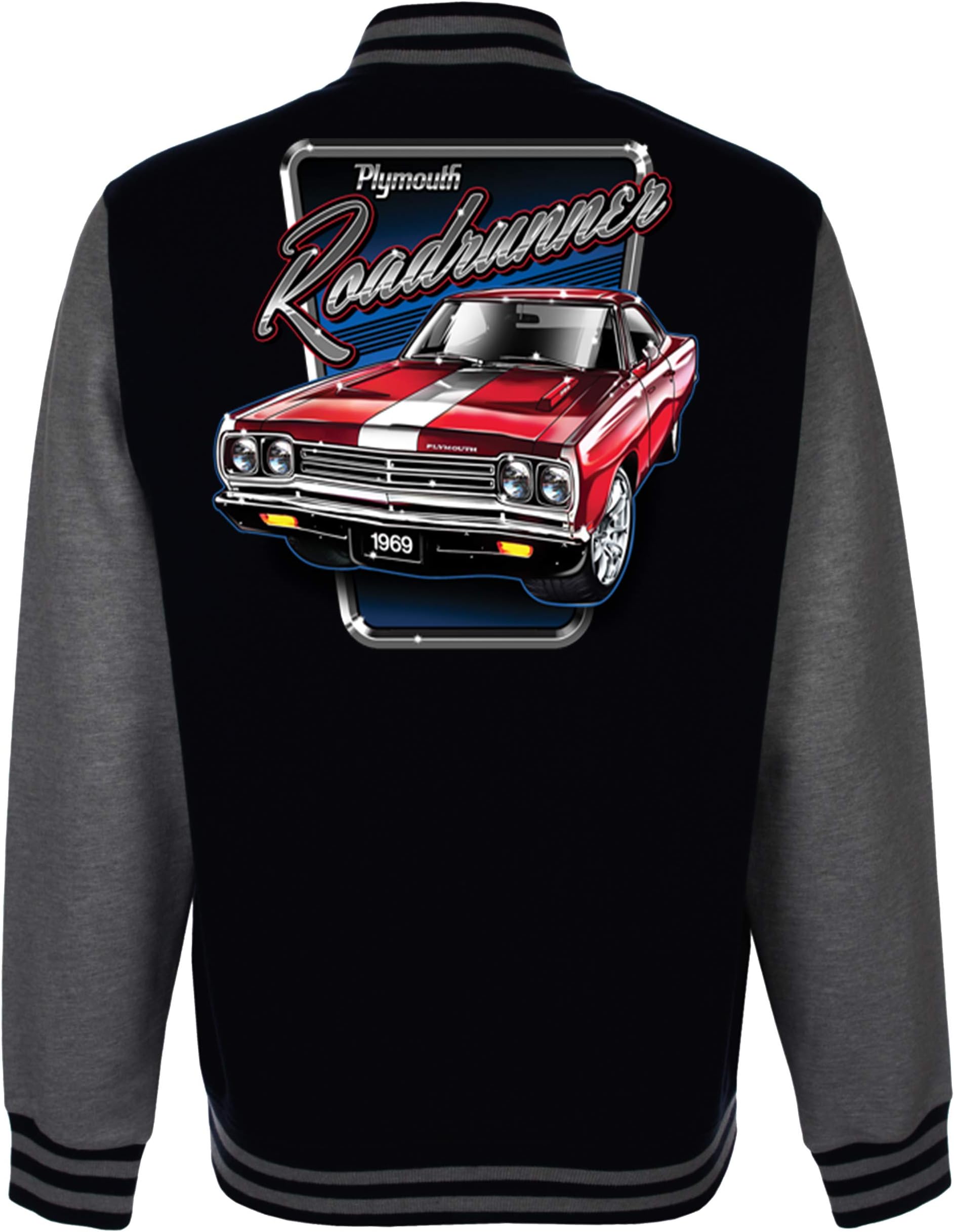 Velocitee Speed Shop Mens Varsity Jacket Licensed Classic Plymouth Roadrunner Muscle Car A20340