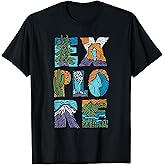 Explore Nature Outdoor National Park Hiker Camper Unisex-Adults,Unisex-Kids Modern Letter Print T-Shirt Black Small Crew Neck Short Sleeve