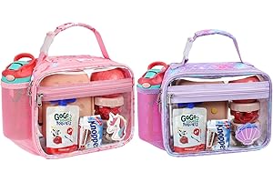 Bagseri 2 Packs Clear Kids Lunch Bags - Transparent Lunch Box for Girls Reusable Snack Bag for School with Water Bottle Holder Stadium Approved Clear Bag, Pink Unicorn and Purple Mermaid