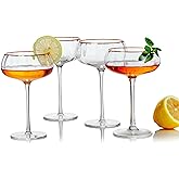 Lysenn Vintage Coupe Glasses Set of 4 - Hand Blown Gold Rim Martini Glasses - for Your Next Cocktail & Champagne Party - 9fl oz