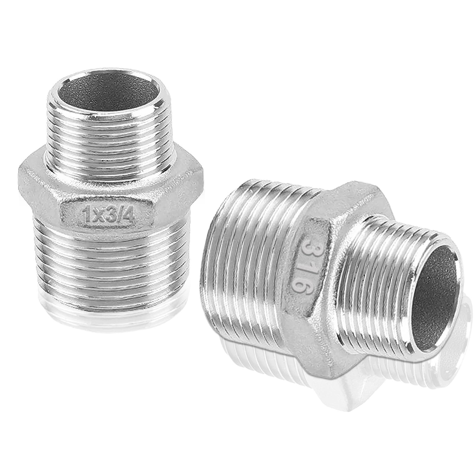 Photo 1 of Dnkoua 2-Pack 316 Stainless Steel Reducing Hex Nipple, 1" NPT Male x 3/4" NPT Male Pipe Fitting Adapter - Corrosion Resistant Reducer Connector for Plumbing, Hydraulic Systems (1" to 3/4")