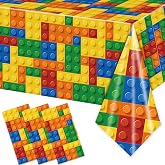 Rejoice Bunny 3PCS Building Block Party Tablecloths for Boys Kids Colorful Building Table Cover Blocks Themed Birthday Party Supplies Baby Shower Decorations Party Table Cloth