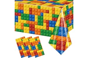 Rejoice Bunny 3PCS Building Block Party Tablecloths for Boys Kids Colorful Building Table Cover Blocks Themed Birthday Party Supplies Baby Shower Decorations Party Table Cloth