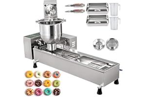 VBENLEM 110V Commercial Automatic Donut Making Machine, Single Row Auto Doughnut Maker with 7L Hopper, 3 Sizes Moulds, Intelligent Control Panel, Silver