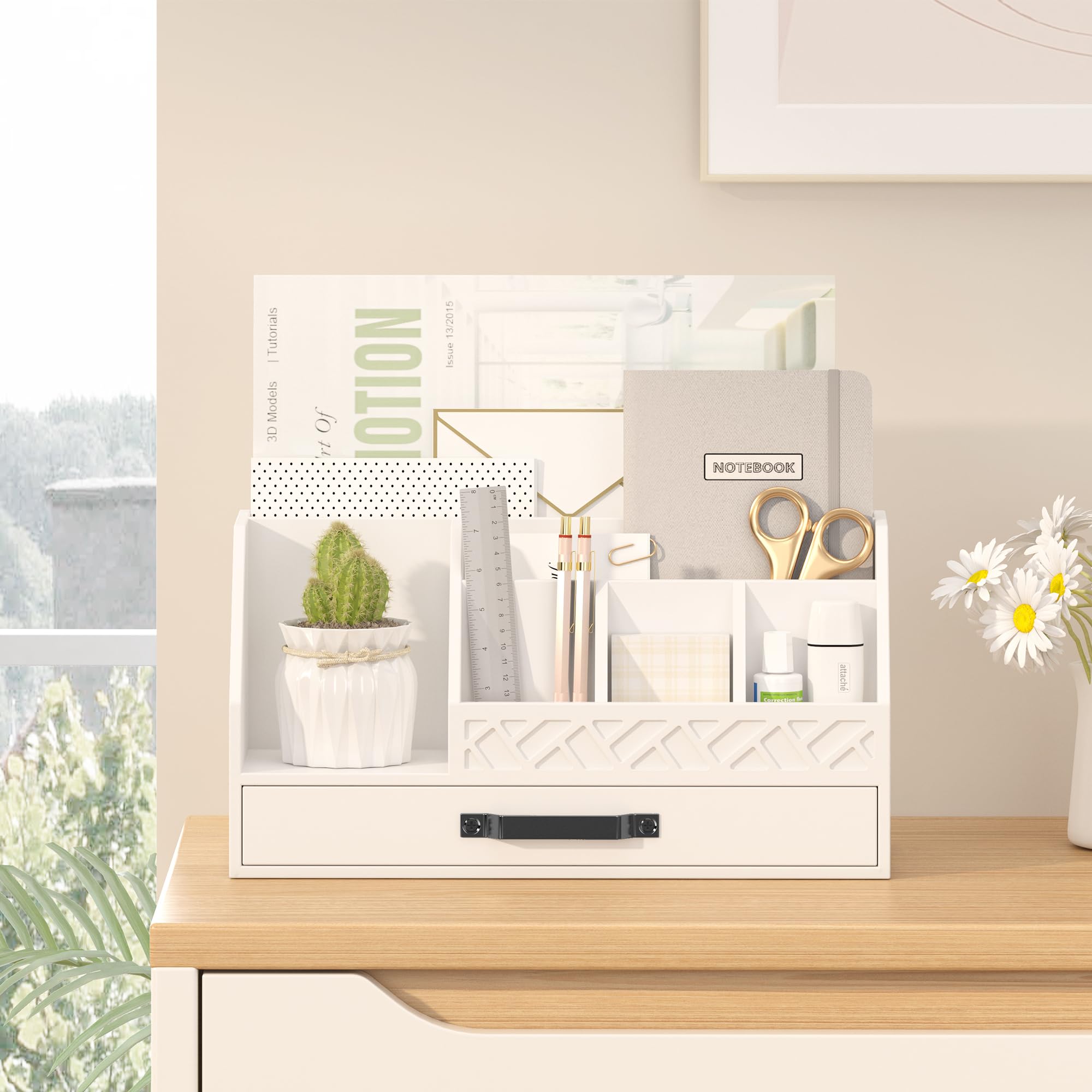 Photo 1 of Wisuce Bamboo Mail Organizer Countertop with Drawers, Wooden Desk Organizer File Bill Sorter Storage Box for Desktop Letter Envelope Countertop Holder for Office Home School Organization