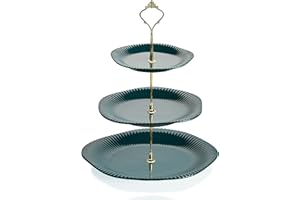 Swuut 3 Tier Ceramic Cupcake Stand, Dessert Cake Stand Serving Tray Platter for Tea Party Wedding (Green)