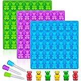 Large Gummy Bear Mold Candy Molds, Silicone Gummy Molds Chocolate Molds Bpa Free with 3 Droppers, Set of 3