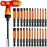 LATTOOK Ball End Hex Head Allen Wrench Drill Bit Set with T Handle Ratchet Driver, 24PCS Metric & SAE Ball End Hex Bit Set Allen Key Bit Set Hex Key Drill Bit Set with T Handle, S2 Steel, 2.5'' Long