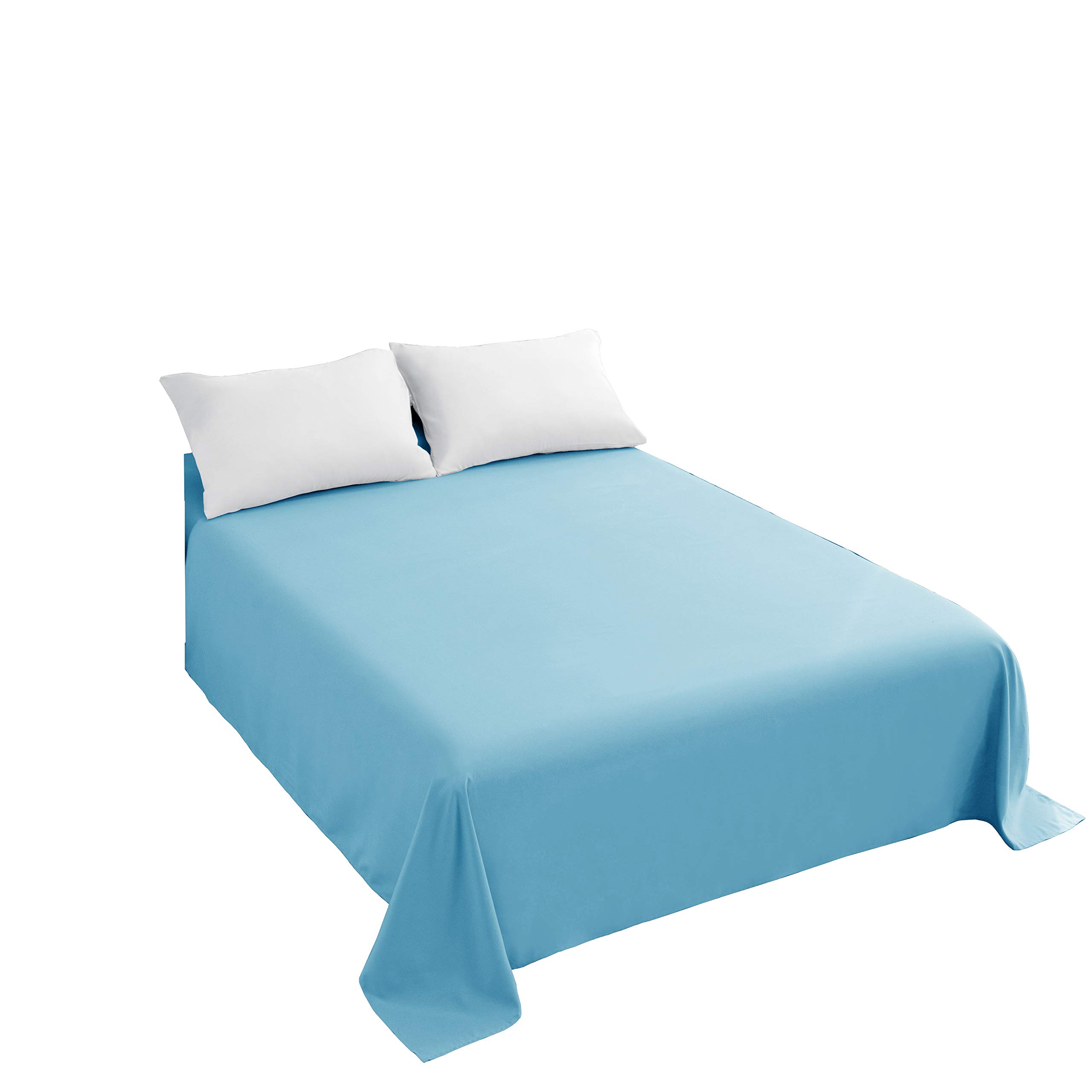 Sfoothome Flat Sheet Only - Soft Brushed Microfiber Fabric - Shrinkage & Fade Resistant Top Sheet - Easy Care - (Cal King, Sky Blue)