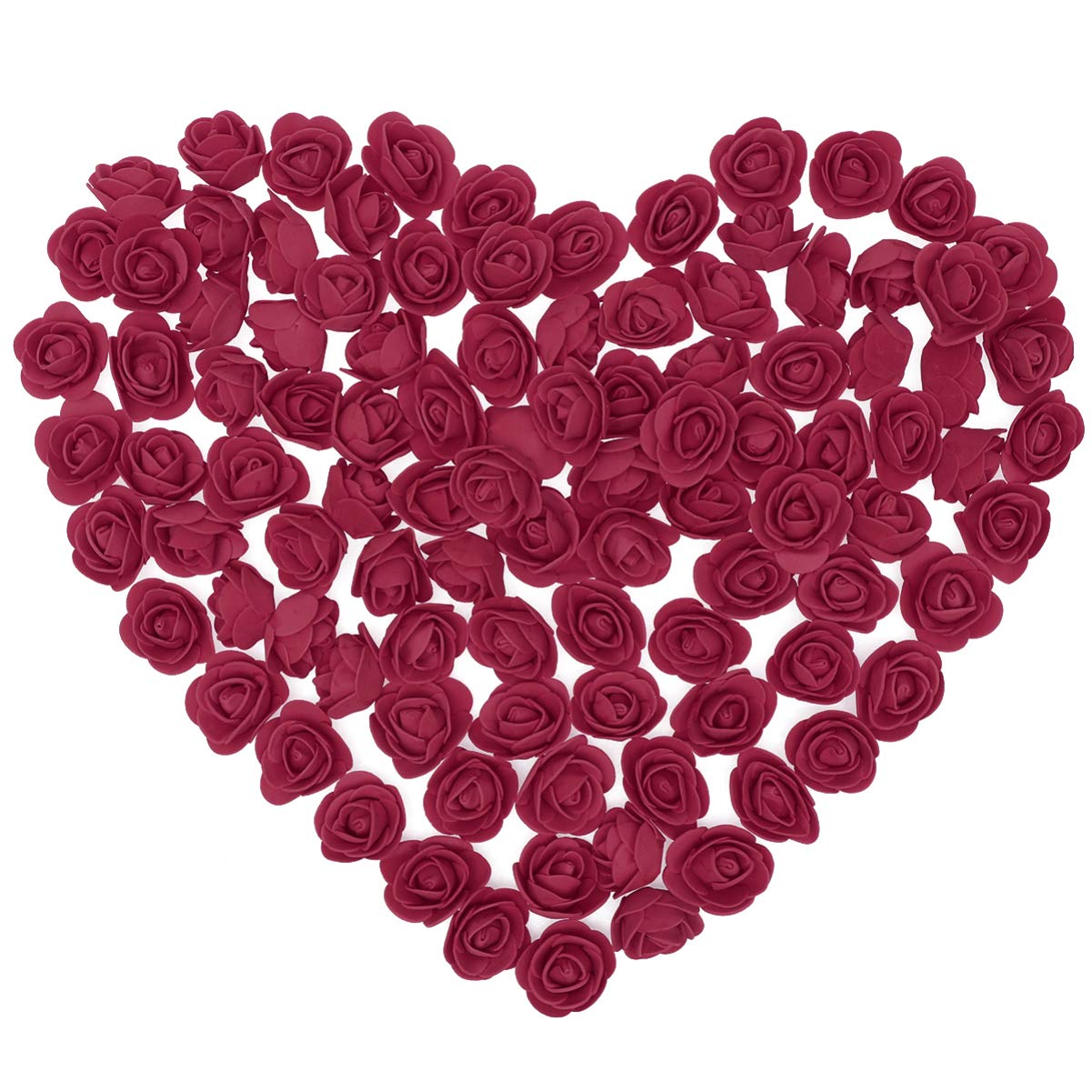 Amosfun 100PCS Artificial Flower Foam Rose Head DIY Bouquets Centerpieces Wedding Valentines Day Party Home Decoration - 3.5cm (Dark Red)