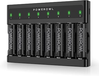 POWEROWL AA Rechargeable Batteries with Charger 8 Slots USB NiMH Kit