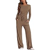 PRETTYGARDEN Women's 2 Piece Outfits Fall Tracksuits Long Sleeve Crop Tops Wide Leg Pants Spring Matching Lounge Travel Sets
