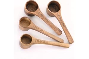 MORNHALO 4PCS Acacia Wood Measuring Scoops - Small Wooden Scoops For Coffee, Measuring Spoons, Containers & More (30ml & 15ml)