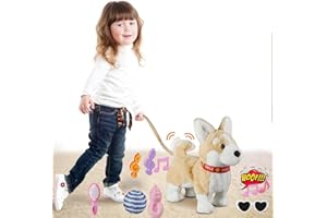 HCdoujoy Corgi Walking Dog Barking Toy, Musical Singing Dancing Dog, Volume Control Interactive Puppy Walk Along with Leash, Wagging Tail Shaking Head, Electronic Dog Stuffed Animal Puppy for Kid