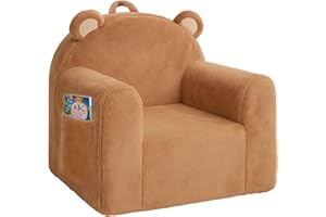 MONKISS Comfy Toddler Chair, Cute Toddler Foam Couch, High Back Kids Reading Armchairs, Birthday Gifts for Boys and Girls, 1-6 Years Old, SF07, Brown Bear