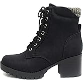 Soda Single Lug Sole Chunky Heel Combat Ankle Boot Lace up w/Side Zipper