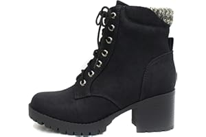Soda Single Lug Sole Chunky Heel Combat Ankle Boot Lace up w/Side Zipper
