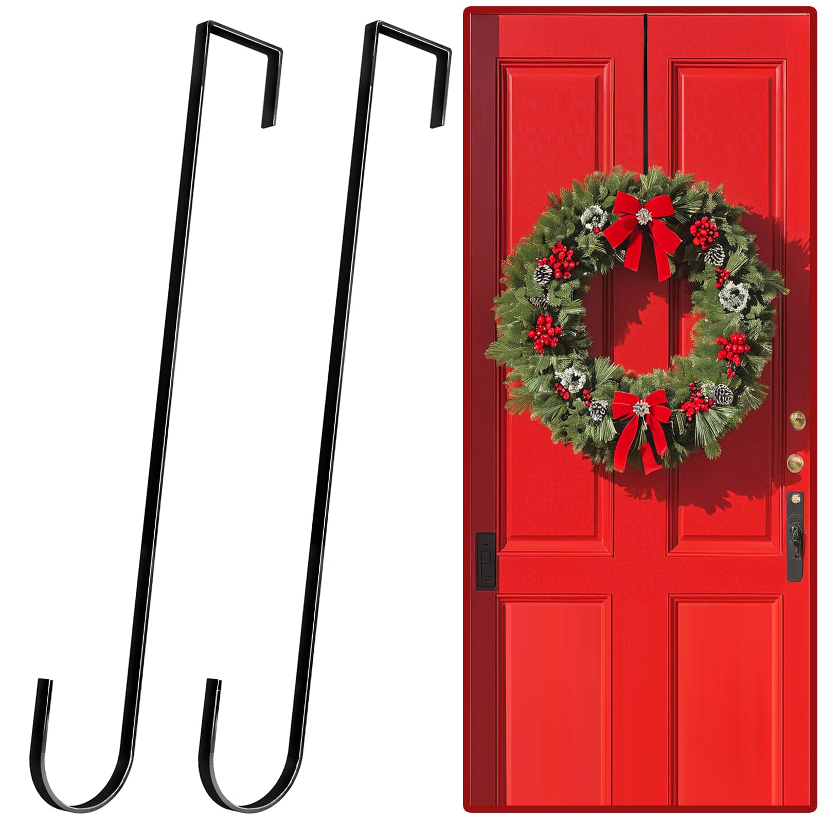 Photo 1 of 12" Wreath Hangers for Front Door,2 Pack Wreath Door Hanger,Non Scratch Over The Door Hooks Halloween Christmas Easter Decorations Welcome Sign for Front Door Décor, Slim Hangers