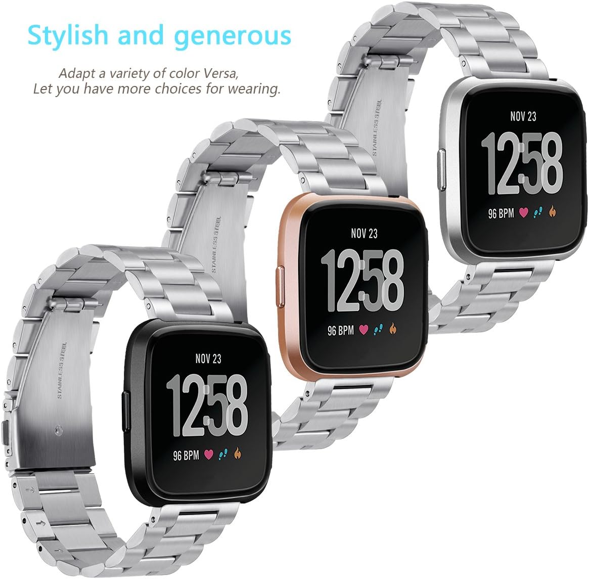 fitbit versa band metal black stainless steel