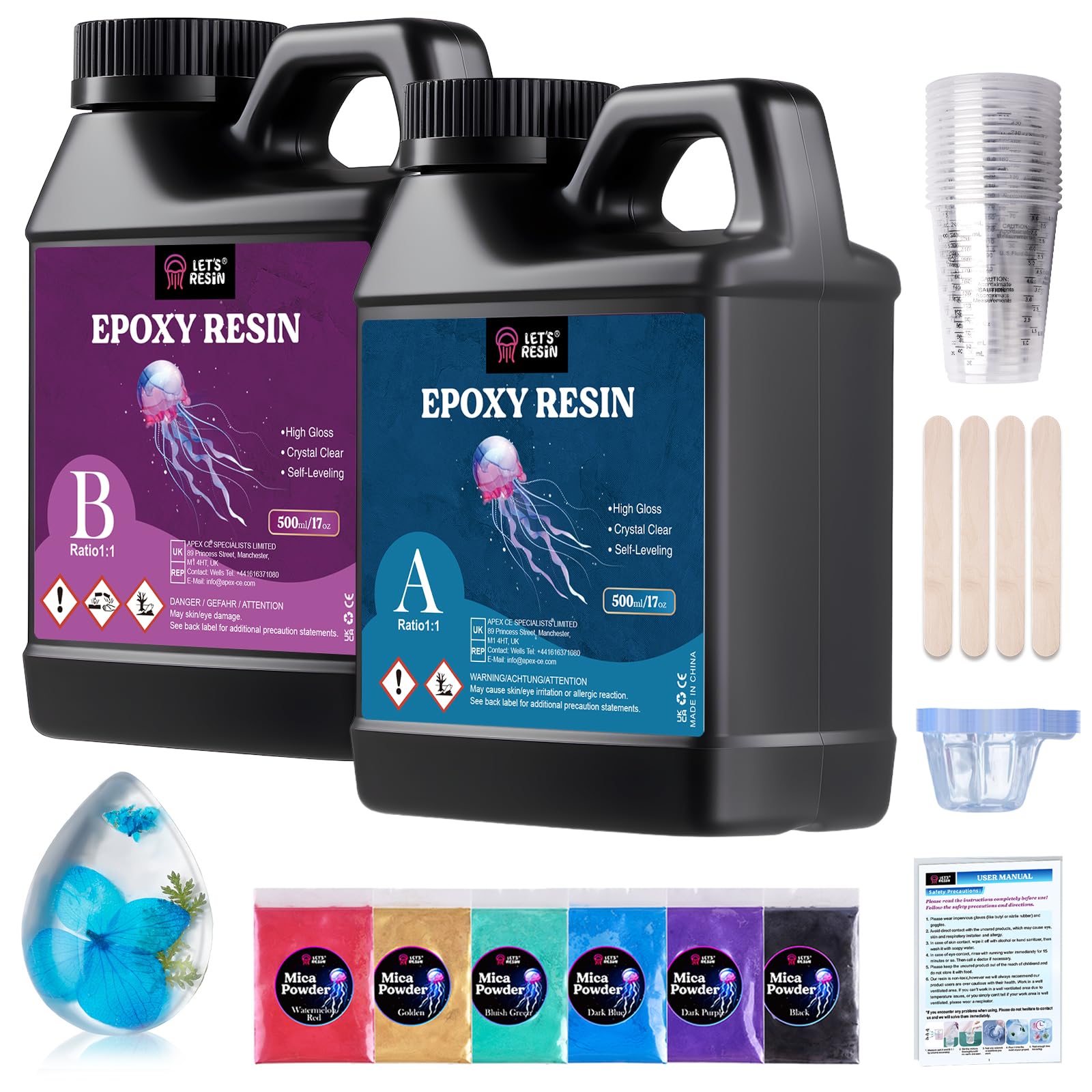 LET'S RESIN Casting Epoxy Resin Kit, 1L Crystal Clear & Bubble Free Epoxy Resin and Hardener, High Gloss Resin Kit for DIY Art, Mould Casting, Wood, Jewellery Making, Coasters, Table Top