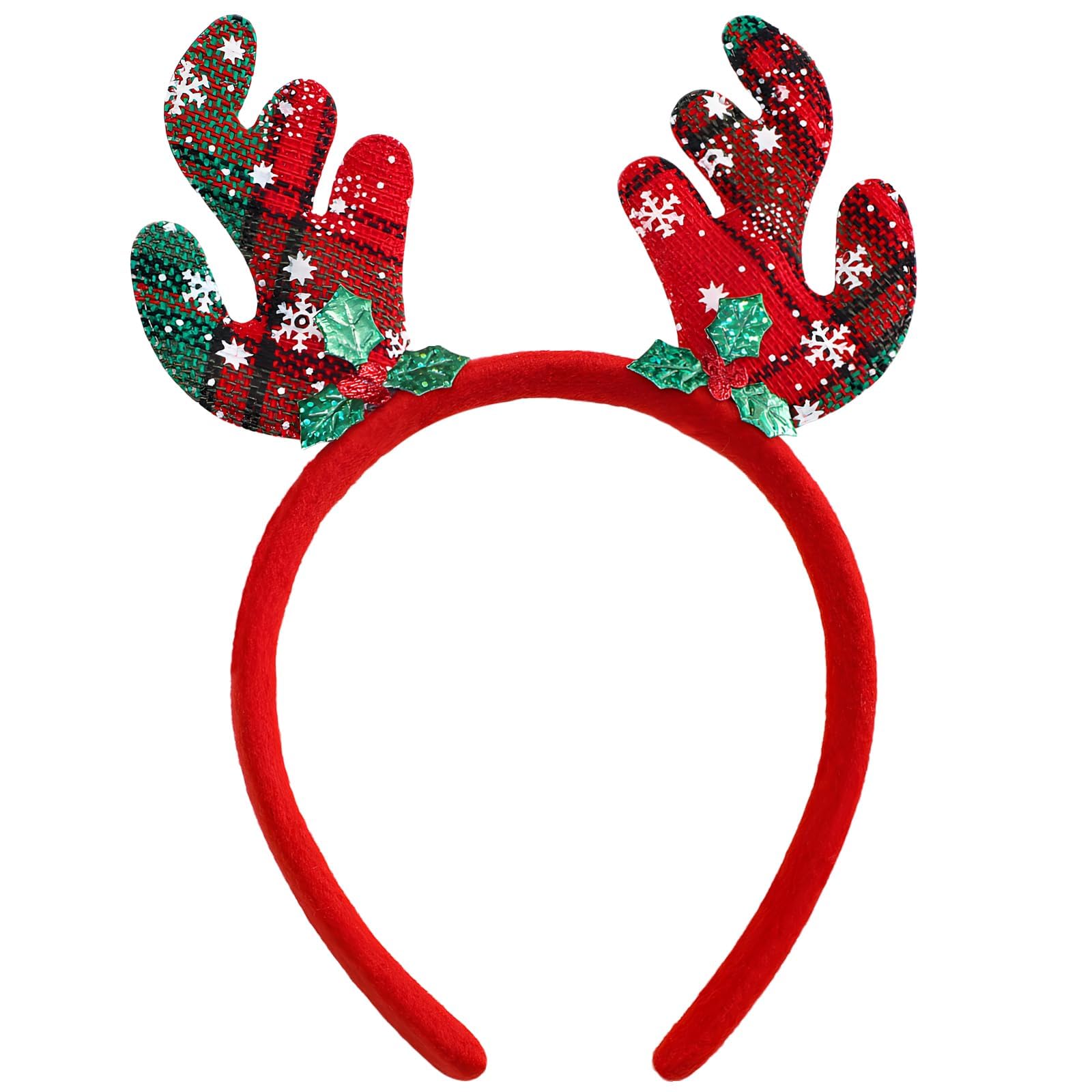 MICJLLT Christmas Reindeer Antlers Headband, Shiny Xmas Tree Satin Hair Band, Adjustable Non-Slip Festive Headwear, Whimsical Xmas Costume Accessory for Home Party Photo Booth Holiday Decorations