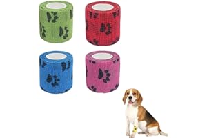 4 Rolls Pet Self Adhesive Bandage, Pet Vet Wrap Tape Waterproof Non-Woven Cohesive Gauze Rolls for Dog Cat Animals, Cohesive 
