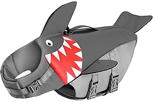 Easilywinlife Dog Life Jacket, Adjustable Preserver Dog Life Vest with High Buoyancy, Ripstop Life Jacket for Dogs with Durable Rescue Handle & Reflective Stripes, Grey Shark Life Jacket Small Size