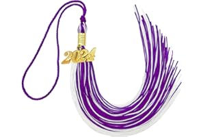 AOUETNAY 2024 Graduation Tassel, Purple and White Tassel for Graduation Cap with 2024 Year Gold Charm for Graduation Ceremony Tassel Accessories