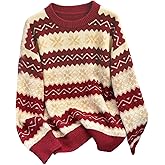 MakeMeChic Women's Christmas Sweater Striped Long Sleeve Knit Pullover Vintage Sweater