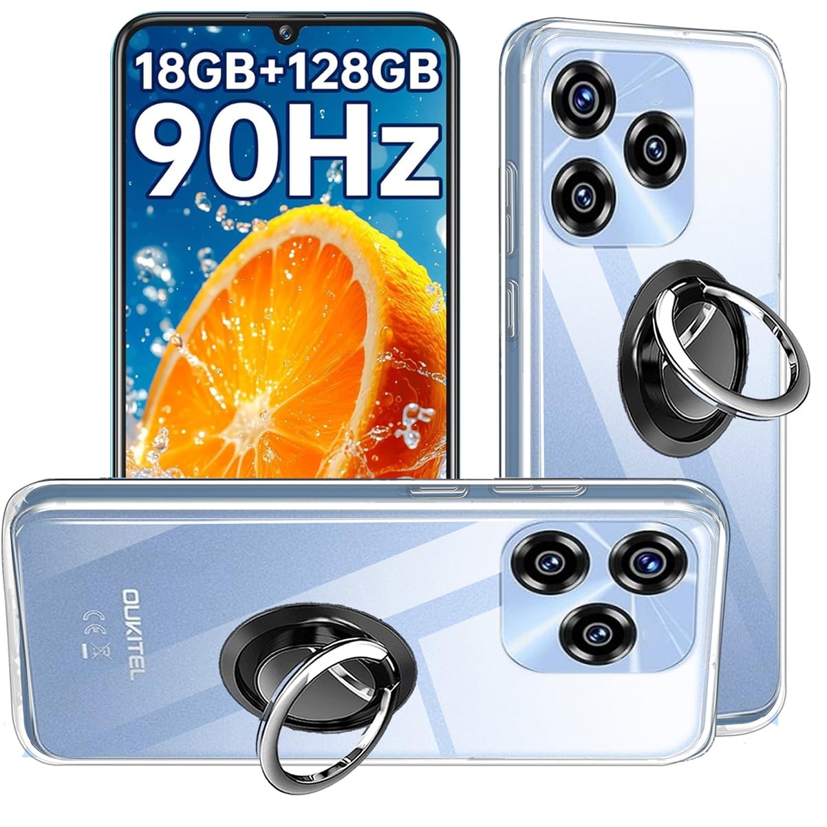 HuiYouMY 2-in-1 Case + Phone holder Ring Compatible with Oukitel C51 Cover for Oukitel C51, Slim Fit Soft TPU Shockproof Anti-Scratch Phone Case Cover - Clear