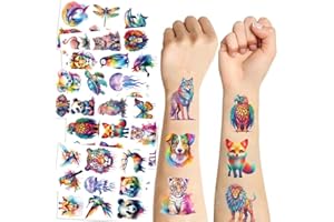 60 Pcs Watercolor Animals Temporary Tattoos for kids - Individually Cute Animals Temporary Tattoos Stickers for Girls Boy Bod