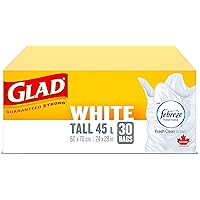 Glad White Garbage Bags - Tall 45 Litres - Febreze Fresh Clean Scent, 30 Trash Bags, Made in Canada of Global Components