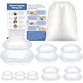 Nuanchu 8 Pcs 4 Sizes Cupping Therapy Set with Satin Bag Silicone Massage Cups Professional Cupping Therapy Vacuum Cup for Cellulite Joint Pain Muscle Pain(Clear)