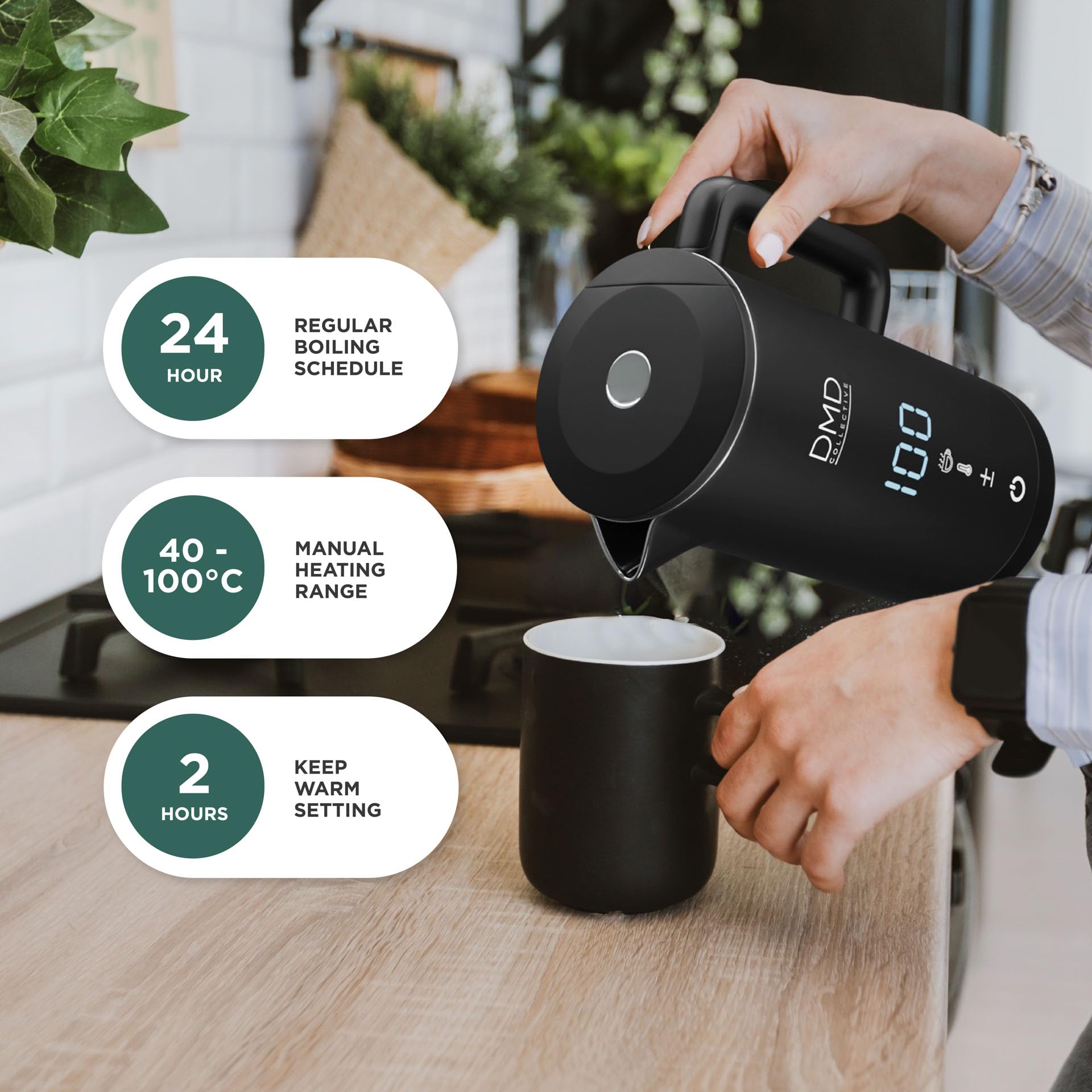DMD Collective – Smart Kettle 1.5L, Wi-Fi Touchscreen, Voice Control with Alexa & Google | Digital Temperature Display, Double Wall & Anti-Scalding Design, Energy-Efficient