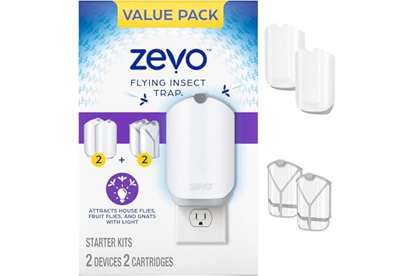 Zevo Flying Insect Trap, Fly Trap, Fruit Fly Trap (2 Plug-in Bases + 2 Refill Cartridges)