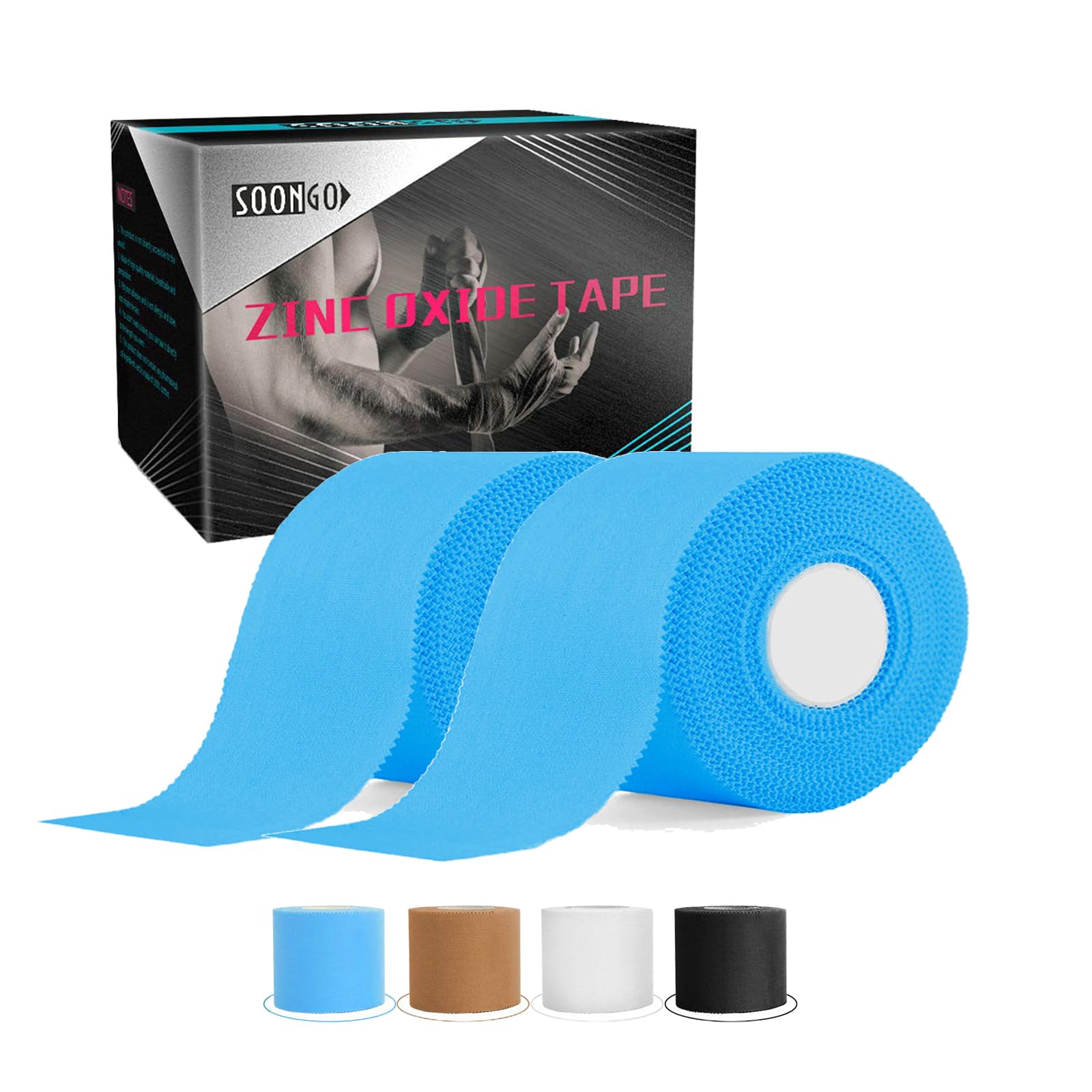 SOONGO Zinc Oxide Tape 3.8cm x 10m Blue Sports Strapping Athletic Tape Inelastic Provide Maximum Support Fixed Joint Good Viscosity Hypoallergenic